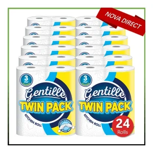 Gentille Twin Kitchen Roll 3 Ply Thickness Thick, Strong, Absorbent Paper (24)